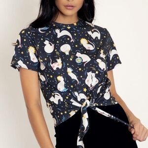 Blackmilk Zodiac Cats Tie Front Tee